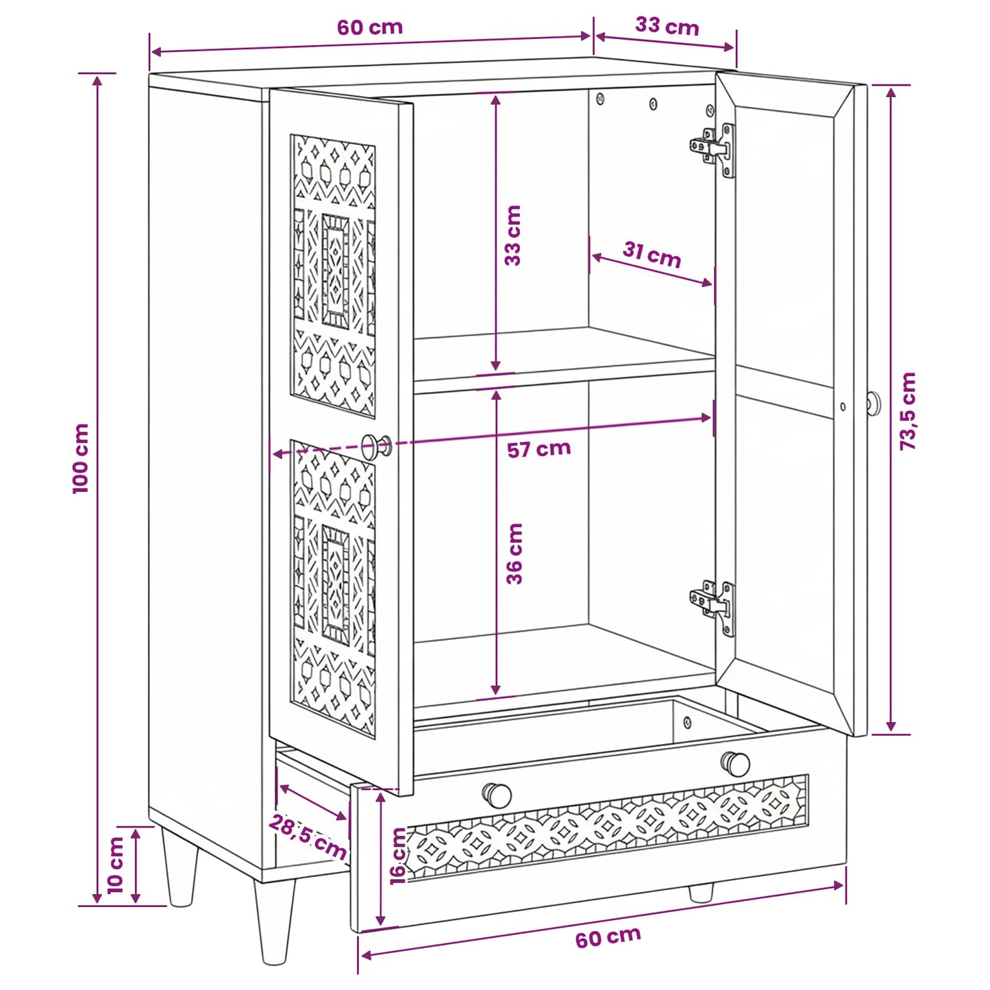vidaXL Highboard Λευκό 60 x 33 x 100 εκ. Μασίφ ξύλο μάνγκο