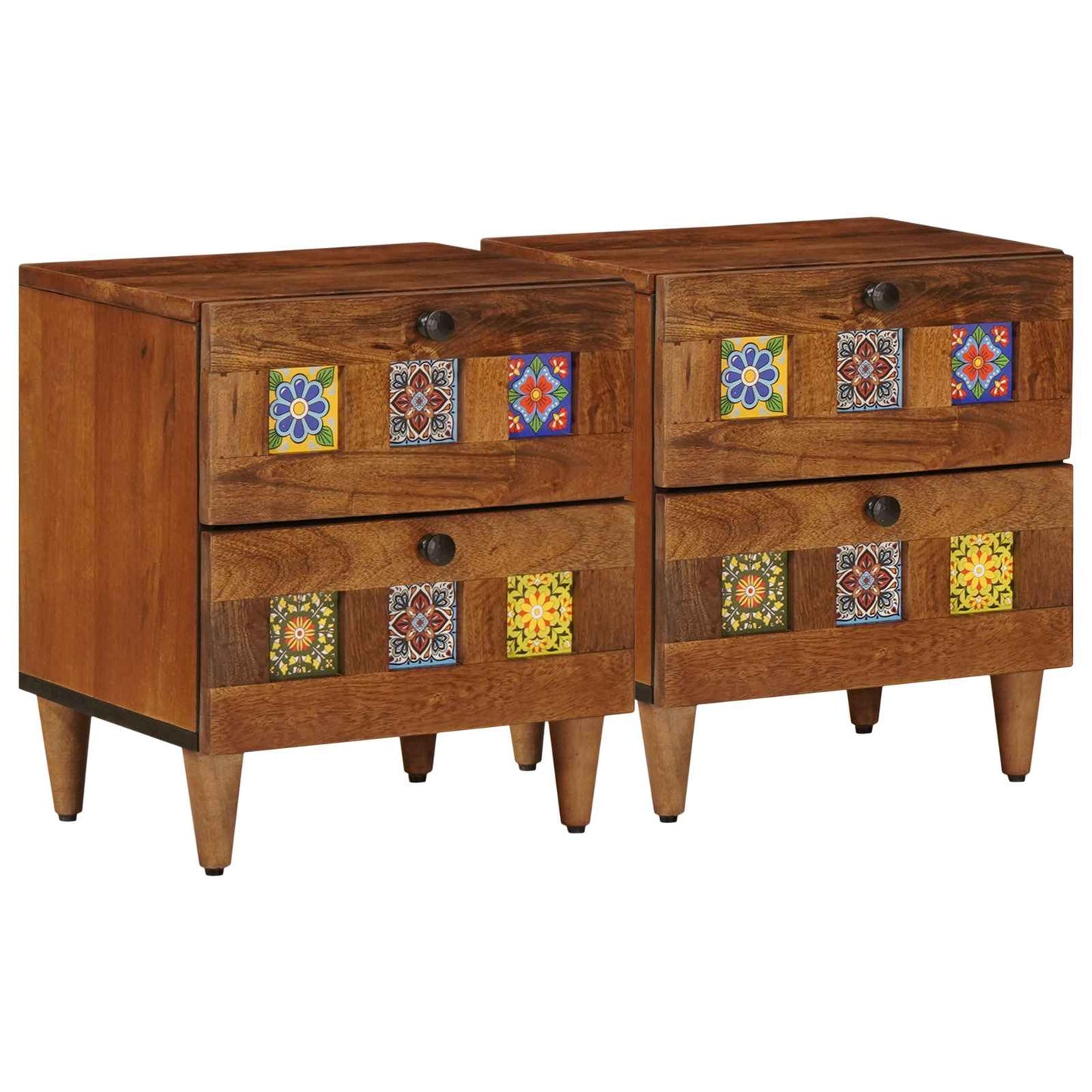 vidaXL Κομοδίνο 2 pcs Καφέ 40 x 33,5 x 46 εκ Στερεό ξύλο μάνγκο