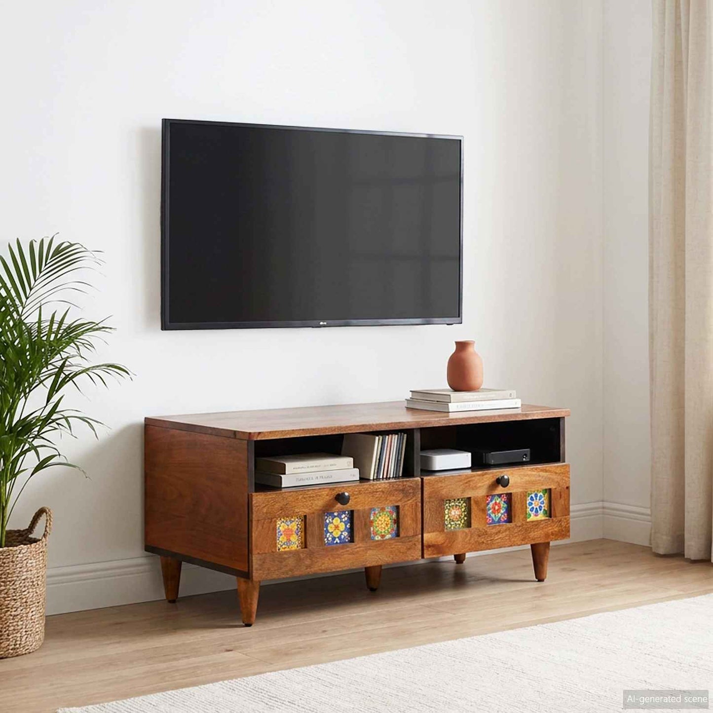 vidaXL Ντουλάπι TV με ράφι Καρυδιά 70 x 33 x 46 εκ Στερεό ξύλο μάνγκο