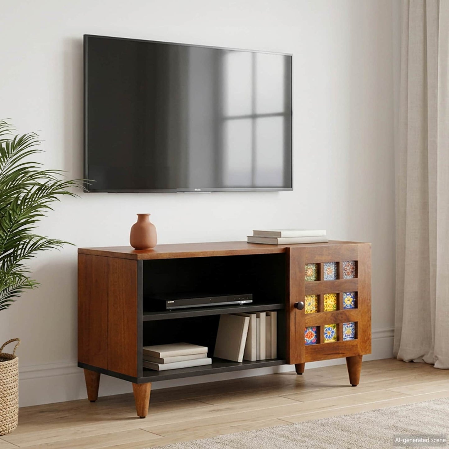 vidaXL Ντουλάπι TV με πόρτα Καρυδιά 80 x 33 x 46 εκ Στερεό ξύλο μάνγκο