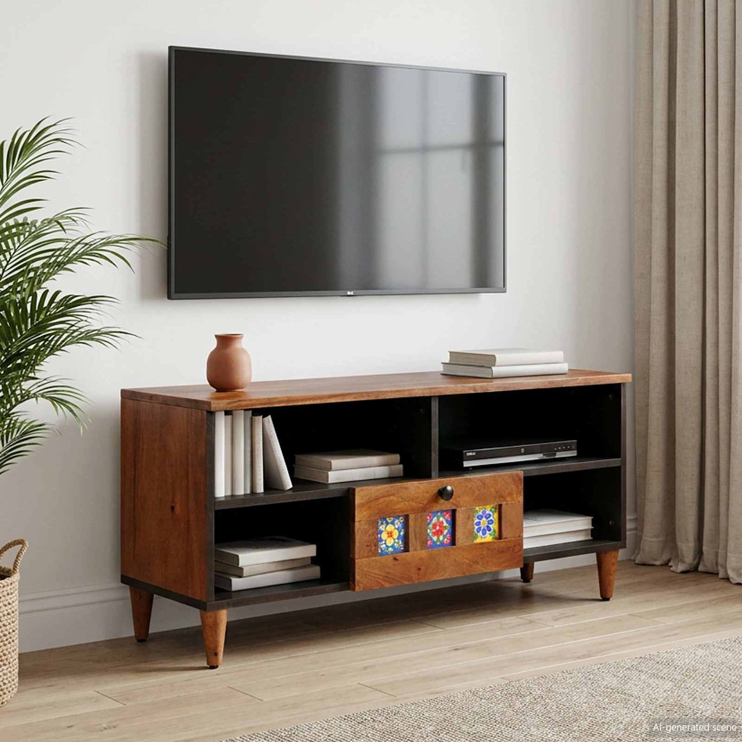 vidaXL Ντουλάπι TV με ράφι Καρυδιά 100 x 33 x 46 εκ Στερεό ξύλο μάνγκο