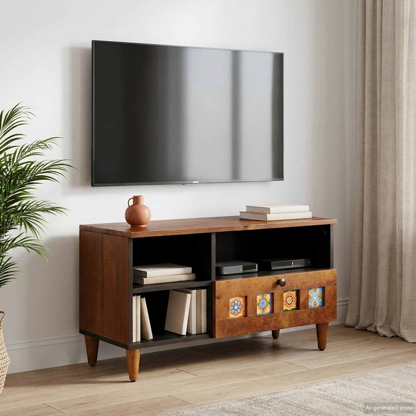 vidaXL Ντουλάπι TV με ράφι Καρυδιά 80 x 33 x 46 εκ Στερεό ξύλο μάνγκο