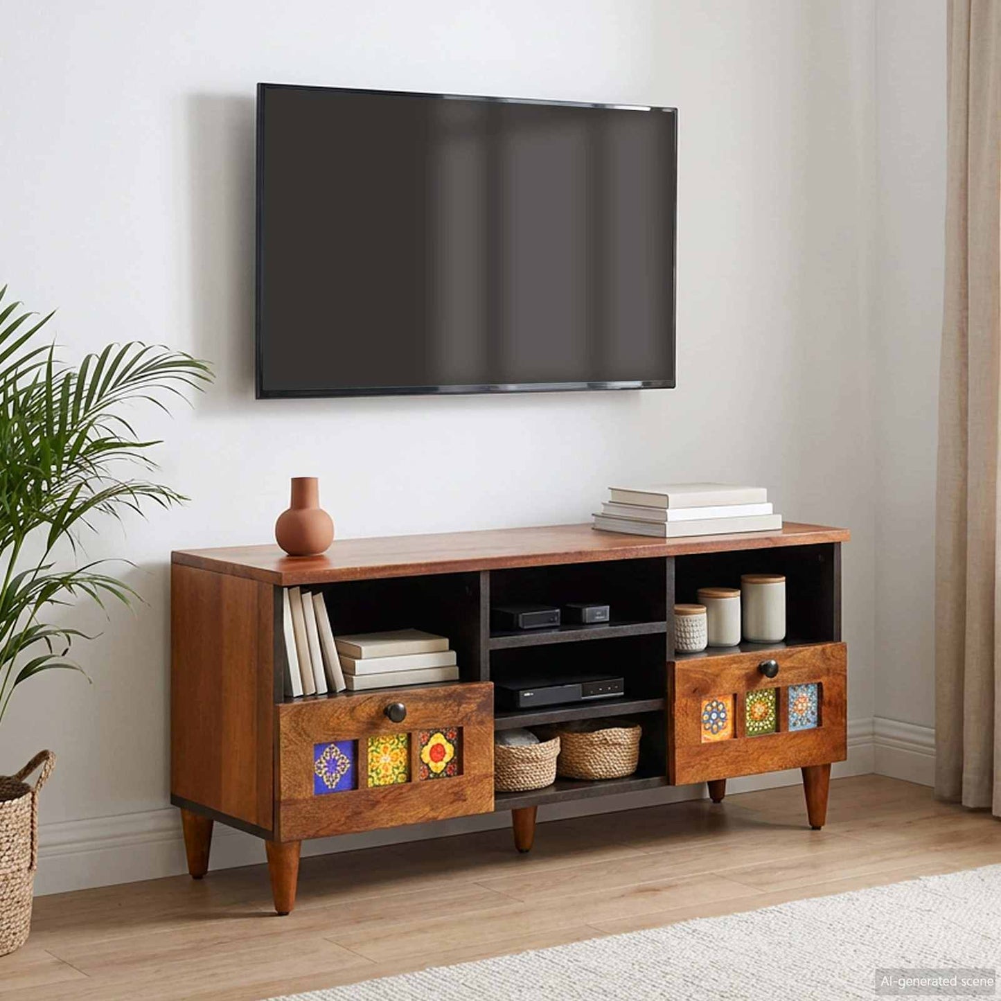vidaXL Ντουλάπι TV με ράφι Καρυδιά 100 x 33 x 46 εκ Στερεό ξύλο μάνγκο
