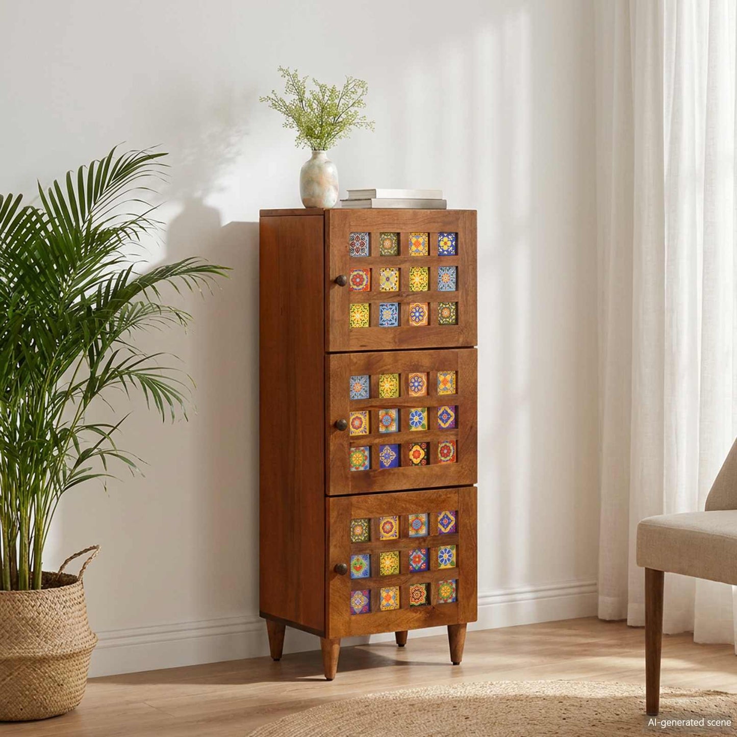 vidaXL Highboard με πόρτα Καρυδιά 40 x 33 x 110 εκ Στερεό ξύλο μάνγκο