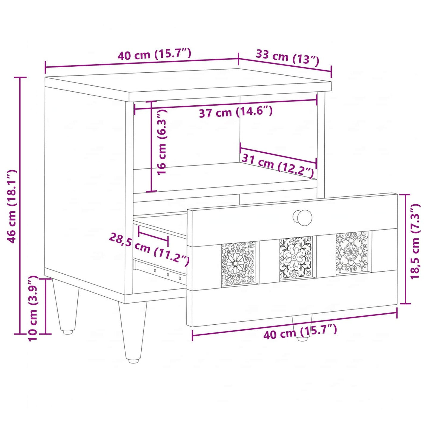 vidaXL Κομοδίνο 2 τμχ. Φυσικό 40 x 33 x 46 εκ. Στερεό ξύλο μάνγκο