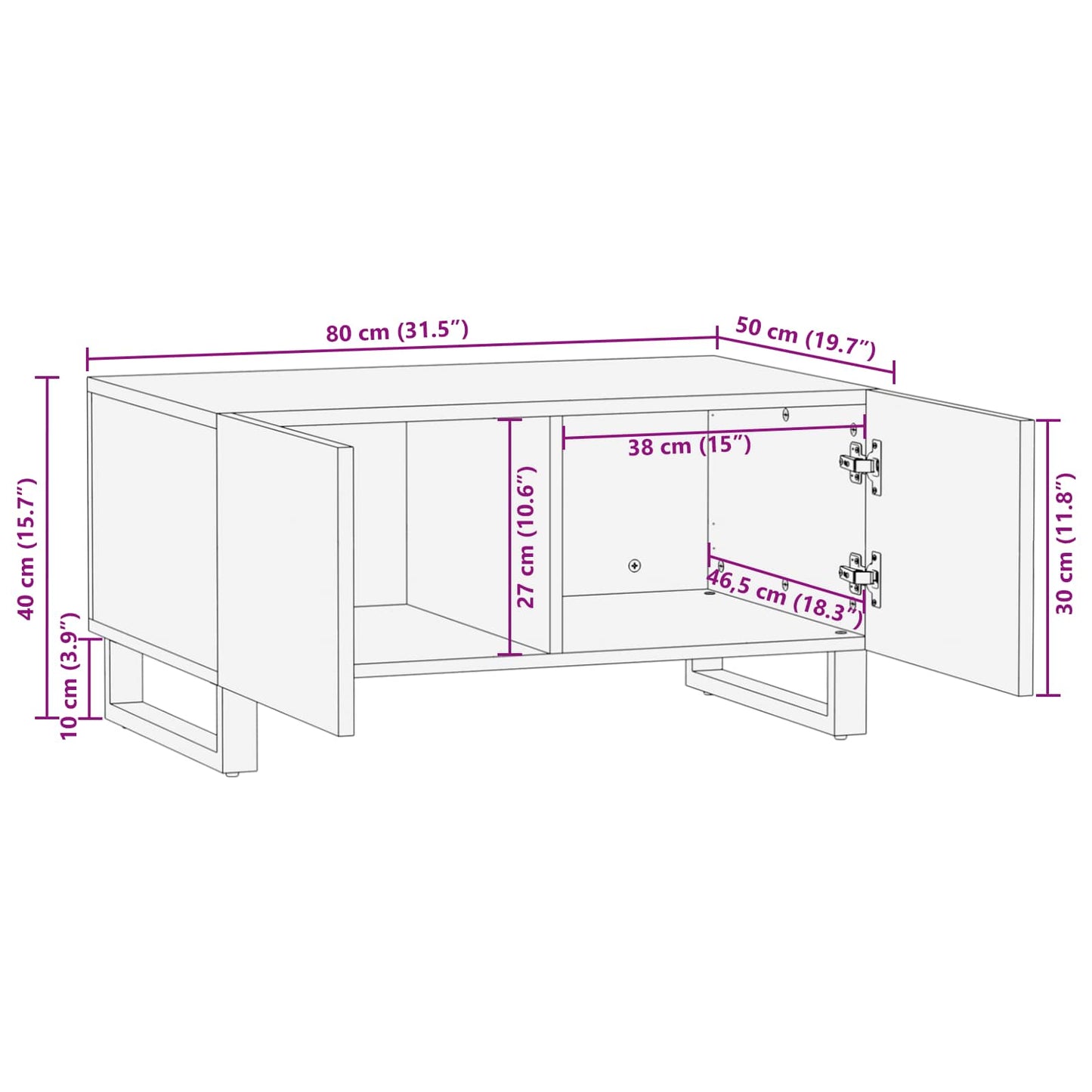 vidaXL Τραπεζάκι σαλονιού Καφέ 80 x 50 x 40 cm Στερεό ξύλο μάνγκο