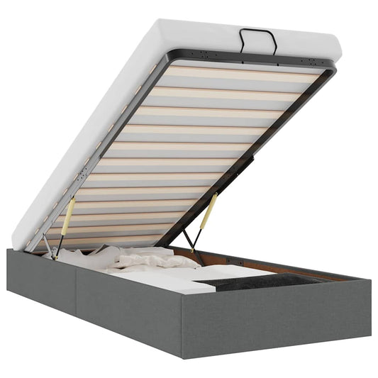 vidaXL Οθωμανικό πλαίσιο κρεβατιού χωρίς στρώμα Σκούρο γκρι Ύφασμα