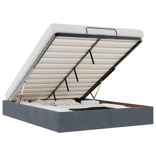 vidaXL Οθωμανικό πλαίσιο κρεβατιού χωρίς στρώμα Σκούρο γκρι Velvet