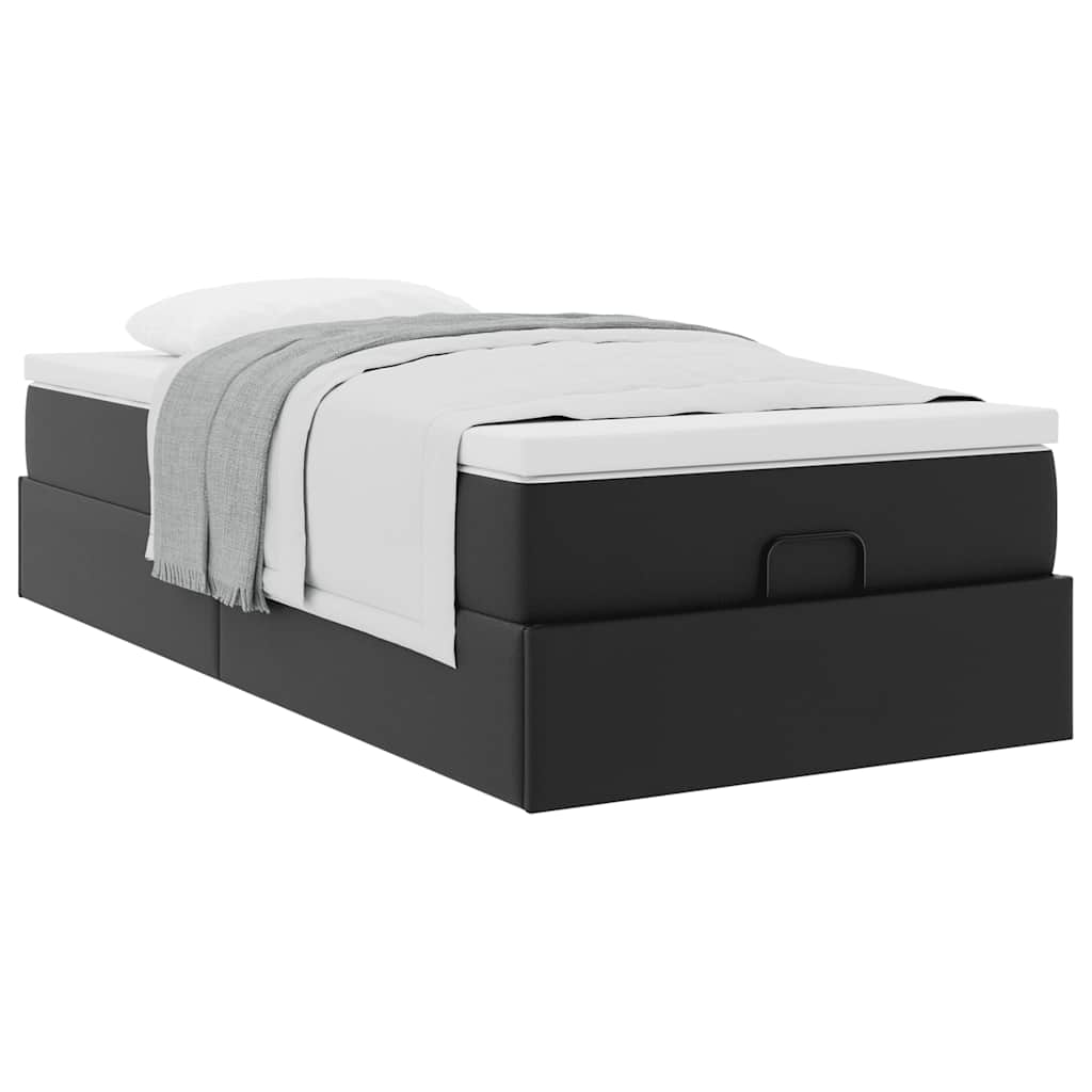 vidaXL Οθωμανικό κρεβάτι με στρώμα Μαύρο 80x200cm Faux Leather