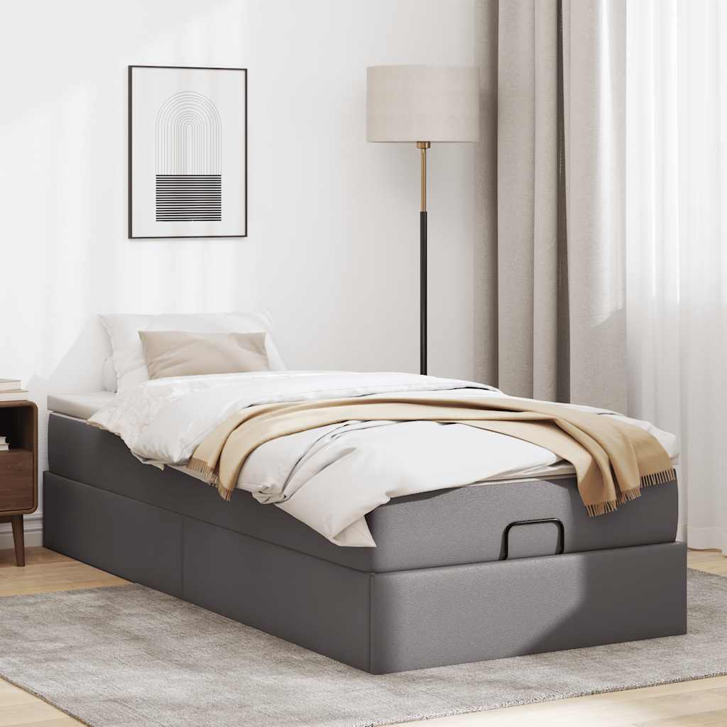 vidaXL Οθωμανικό κρεβάτι με στρώμα Γκρι 80x200cm Faux Leather