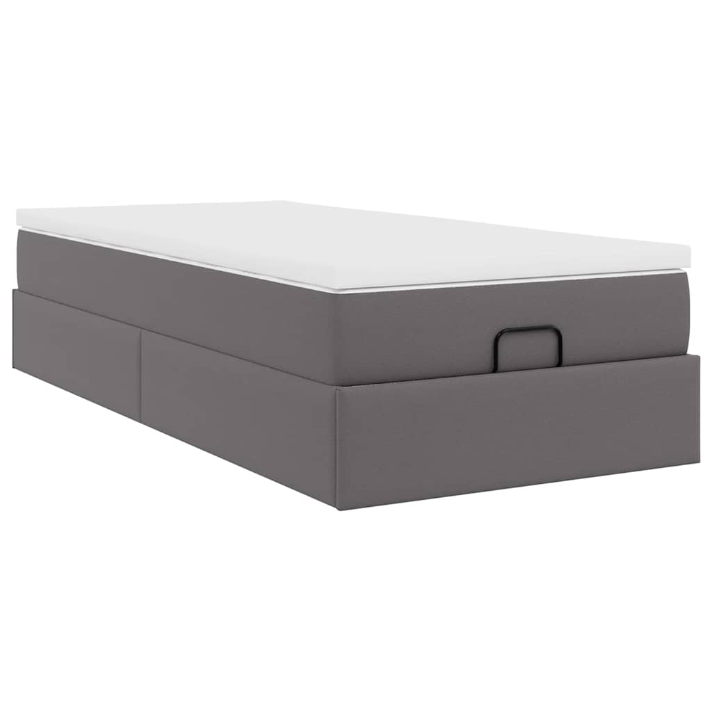 vidaXL Οθωμανικό κρεβάτι με στρώμα Γκρι 80x200cm Faux Leather