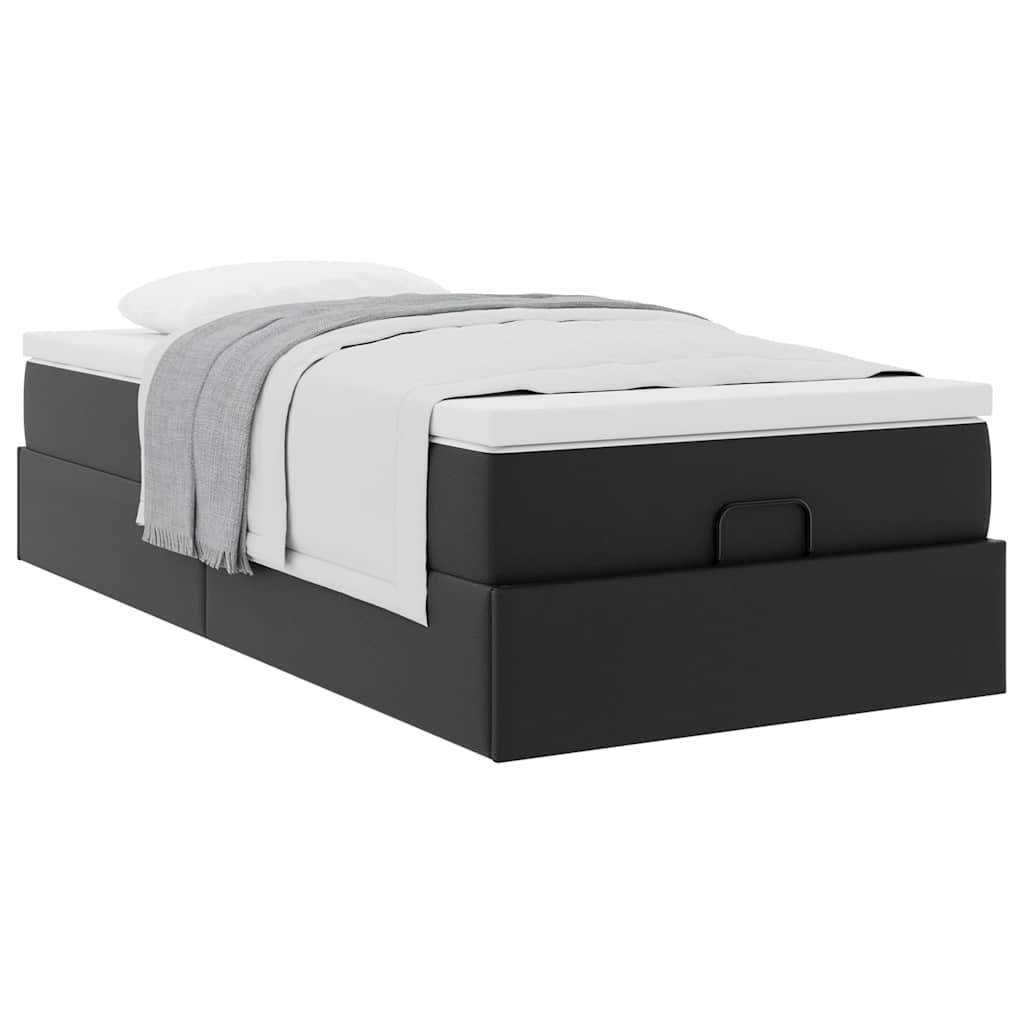 vidaXL Οθωμανικό κρεβάτι με στρώμα Μαύρο 90x190cm Faux Leather