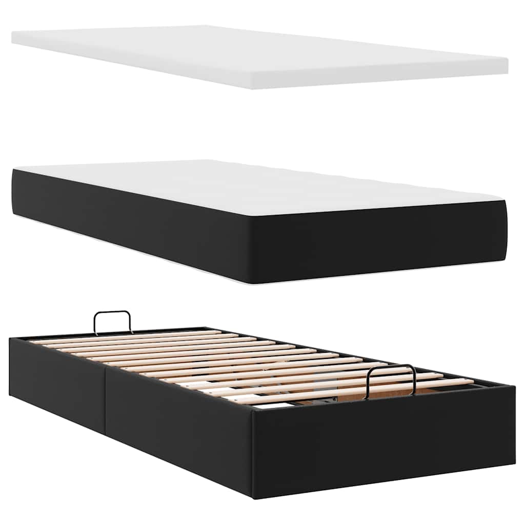 vidaXL Οθωμανικό κρεβάτι με στρώμα Μαύρο 90x190cm Faux Leather