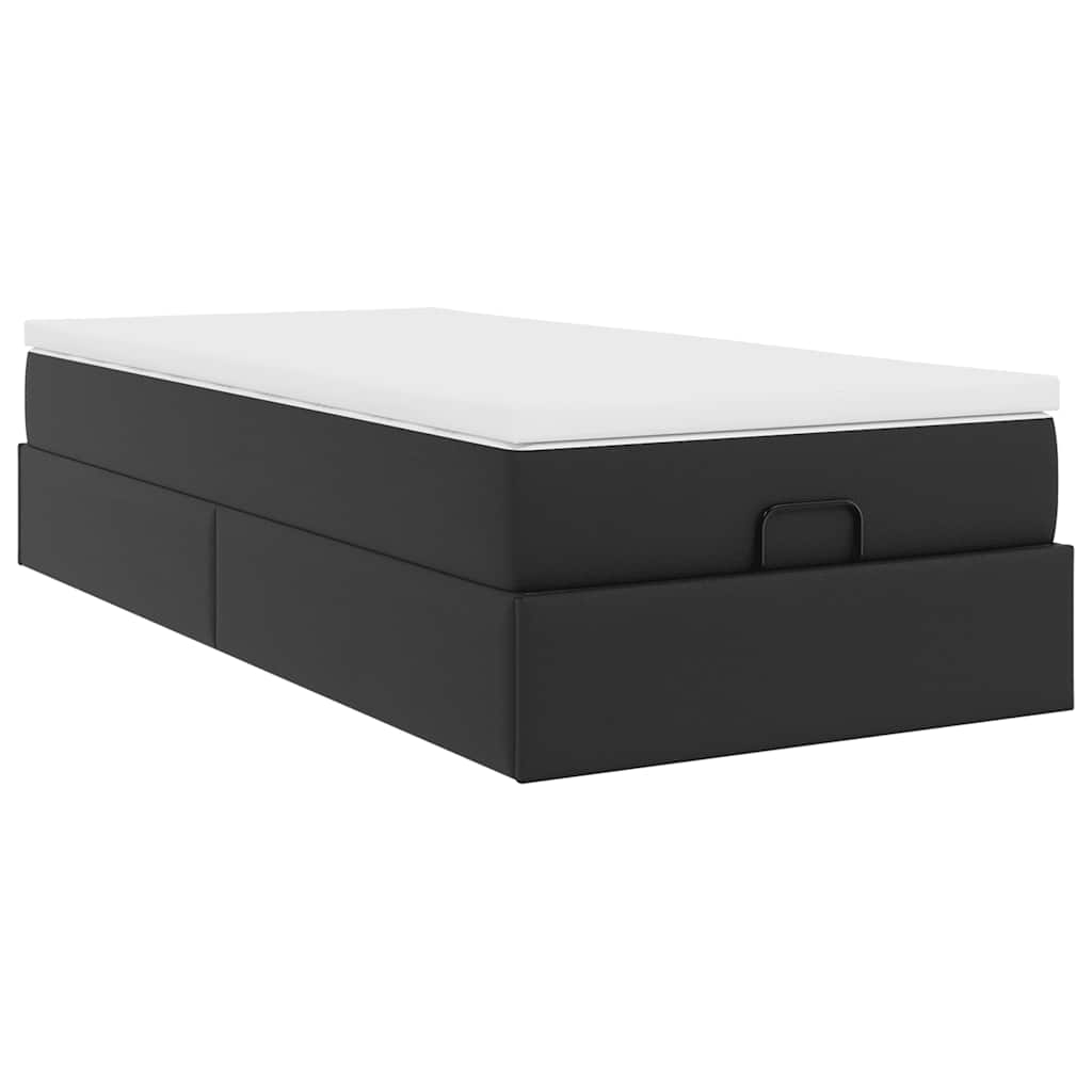 vidaXL Οθωμανικό κρεβάτι με στρώμα Μαύρο 90x190cm Faux Leather