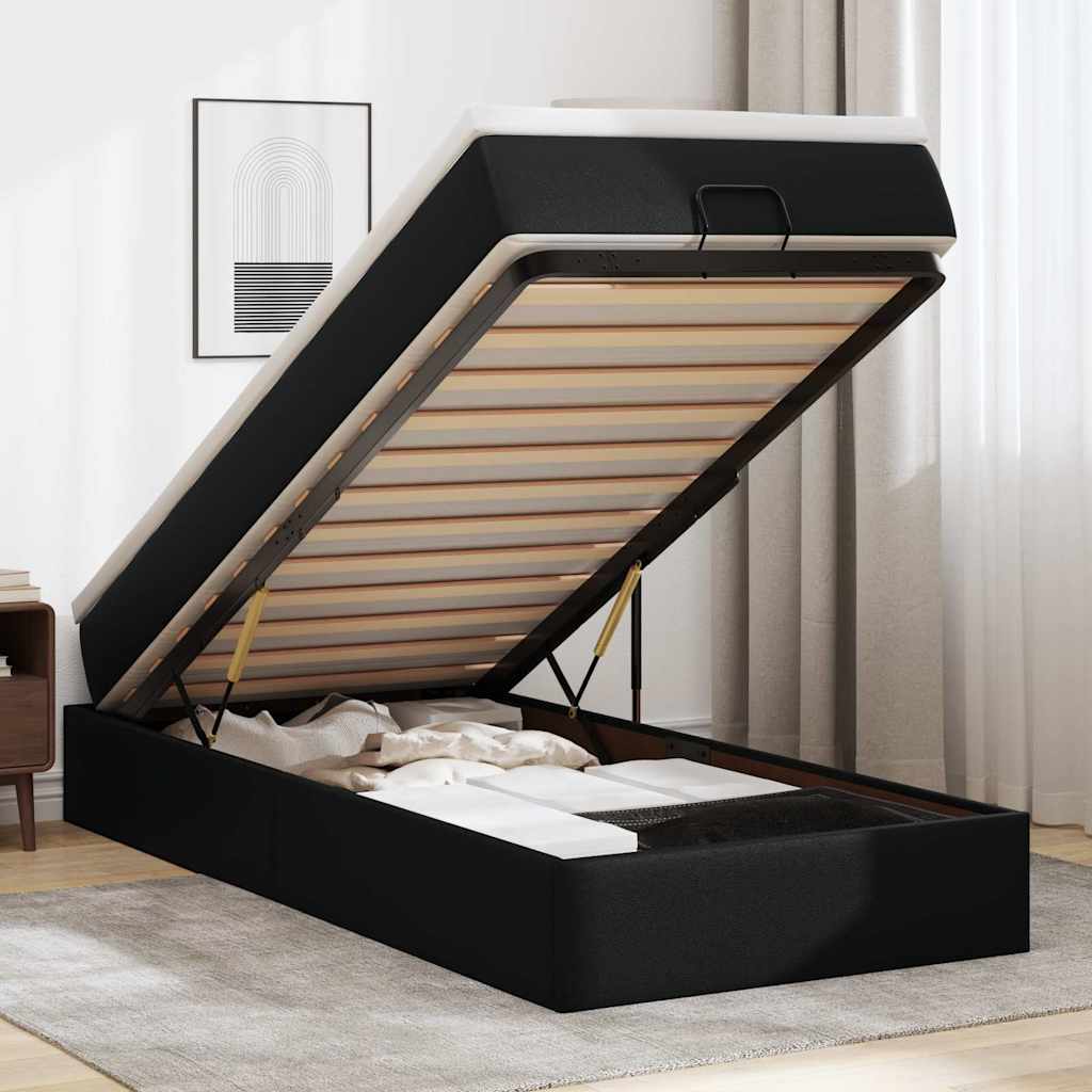 vidaXL Οθωμανικό κρεβάτι με στρώμα Μαύρο 90x190cm Faux Leather