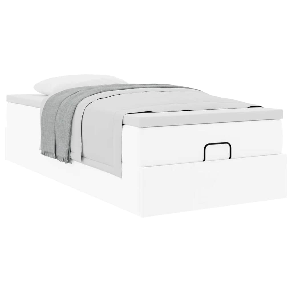 vidaXL Οθωμανικό κρεβάτι με στρώμα Λευκό 90x190cm Faux Leather