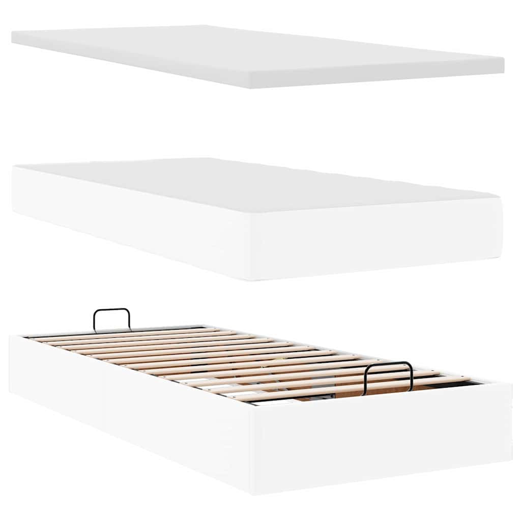 vidaXL Οθωμανικό κρεβάτι με στρώμα Λευκό 90x190cm Faux Leather