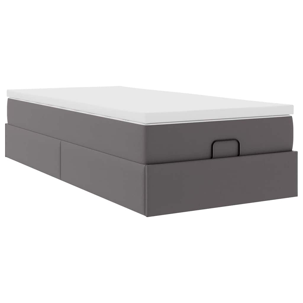 vidaXL Οθωμανικό κρεβάτι με στρώμα Γκρι 90x190cm Faux Leather