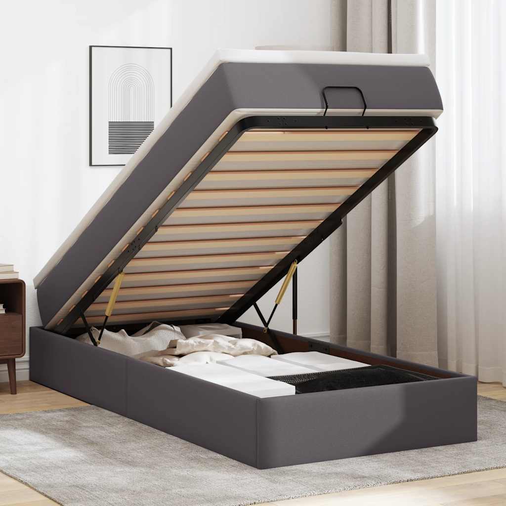 vidaXL Οθωμανικό κρεβάτι με στρώμα Γκρι 90x190cm Faux Leather