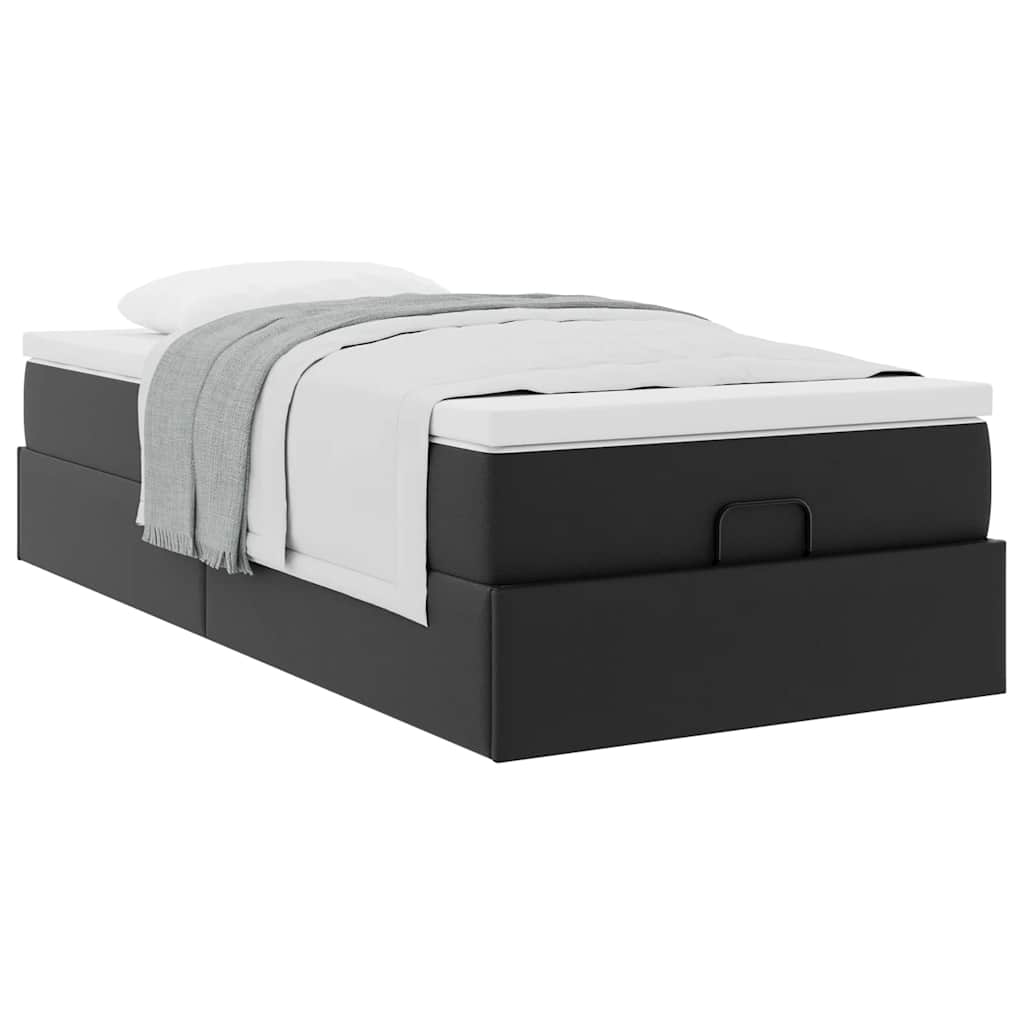 vidaXL Οθωμανικό κρεβάτι με στρώμα Μαύρο 90x200cm Faux Leather
