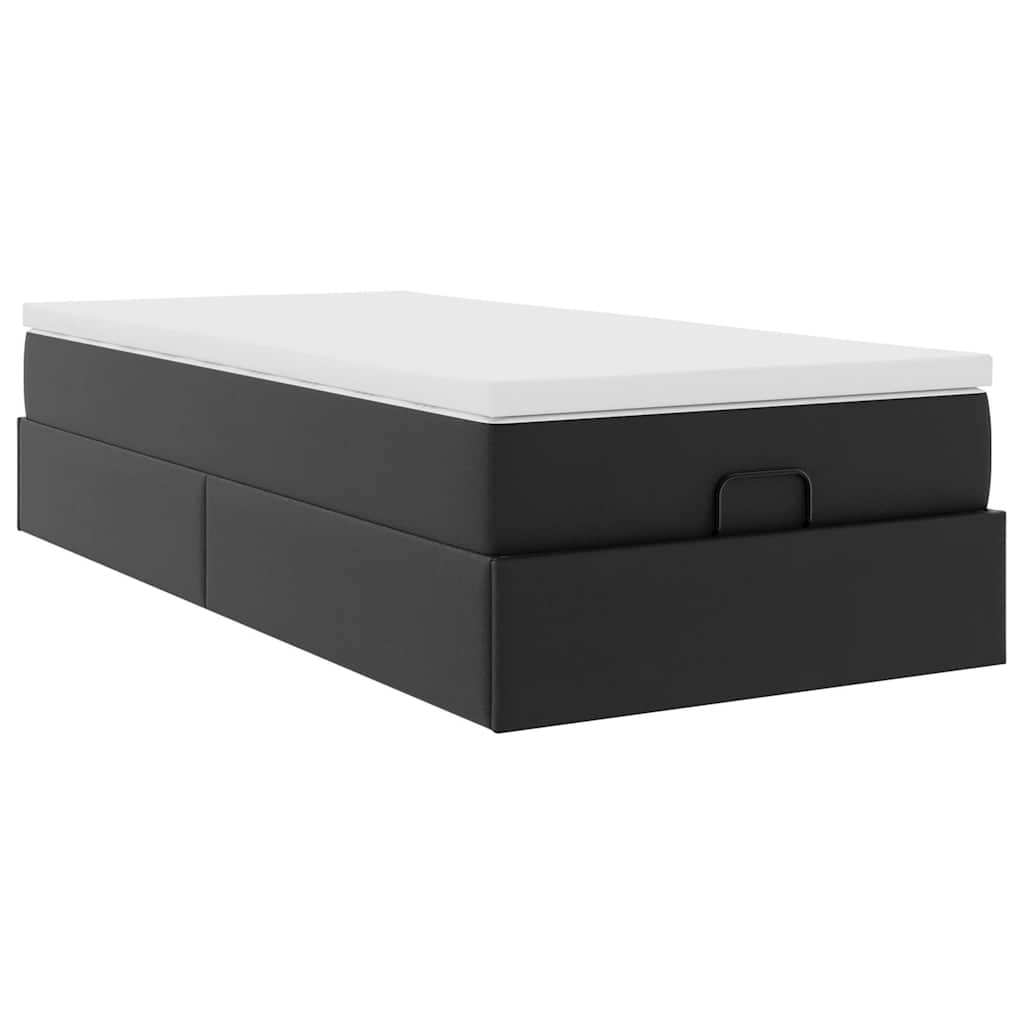 vidaXL Οθωμανικό κρεβάτι με στρώμα Μαύρο 90x200cm Faux Leather