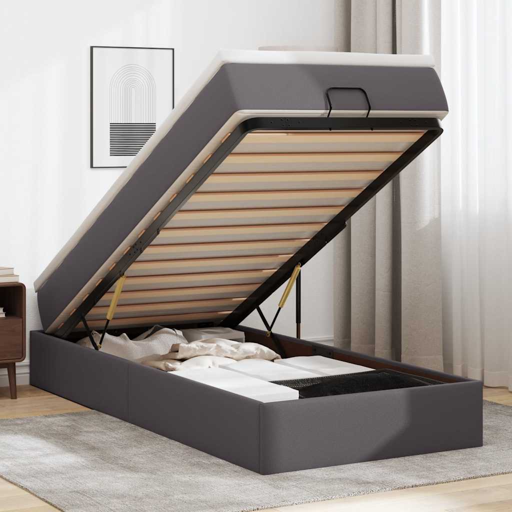 vidaXL Οθωμανικό κρεβάτι με στρώμα Γκρι 90x200cm Faux Leather