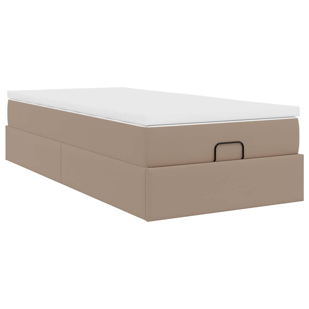 vidaXL Οθωμανικό κρεβάτι με στρώμα Cappucino 90x200cm Faux Leather