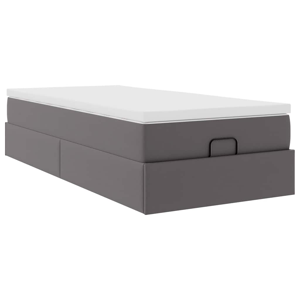 vidaXL Οθωμανικό κρεβάτι με στρώμα Γκρι 100x200cm Faux Leather