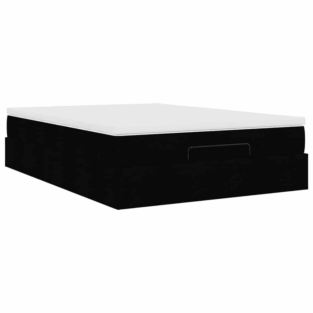 vidaXL Οθωμανικό κρεβάτι με στρώμα Μαύρο 140x190cm Συνθετικό δέρμα