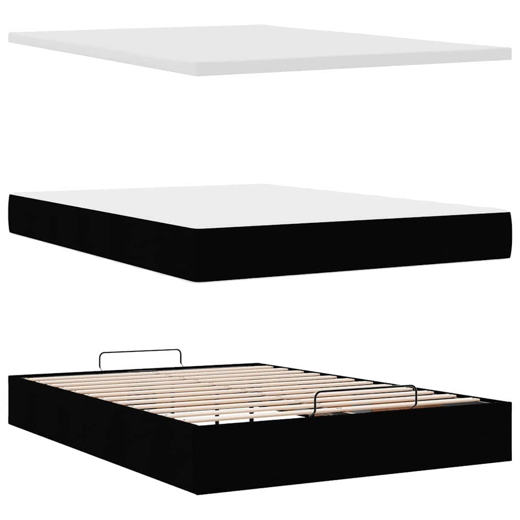 vidaXL Οθωμανικό κρεβάτι με στρώμα Μαύρο 140x200cm Faux Leather