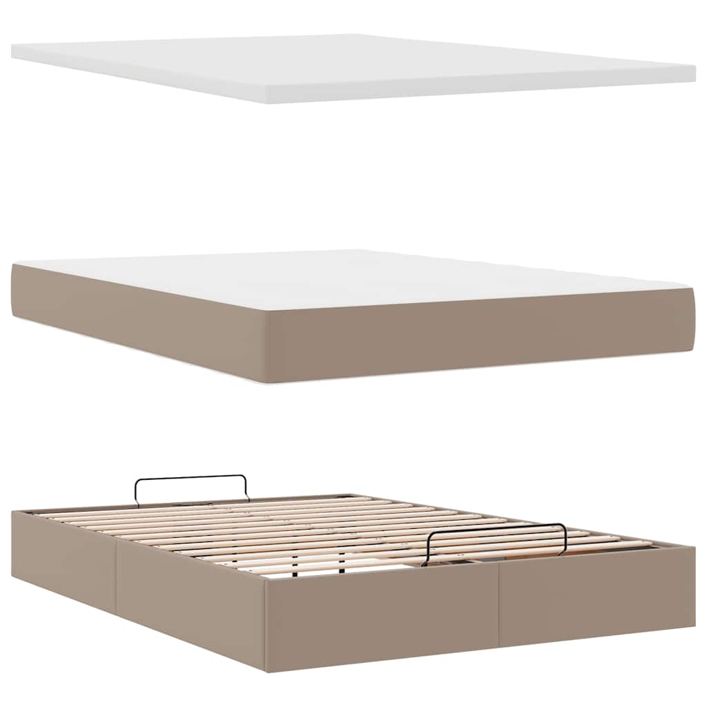 vidaXL Οθωμανικό κρεβάτι με στρώμα Cappucino 140x200cm Faux Leather