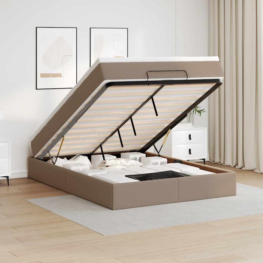 vidaXL Οθωμανικό κρεβάτι με στρώμα Cappucino 140x200cm Faux Leather