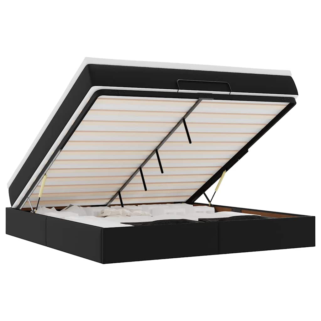 vidaXL Οθωμανικό κρεβάτι με στρώμα Μαύρο 160x200cm Faux Leather