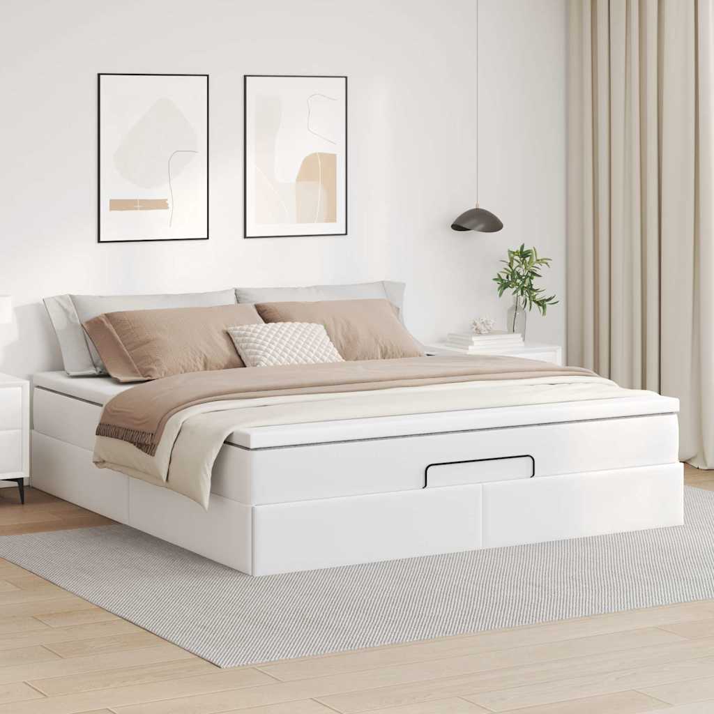vidaXL Οθωμανικό κρεβάτι με στρώμα Λευκό 180x200cm Faux Leather