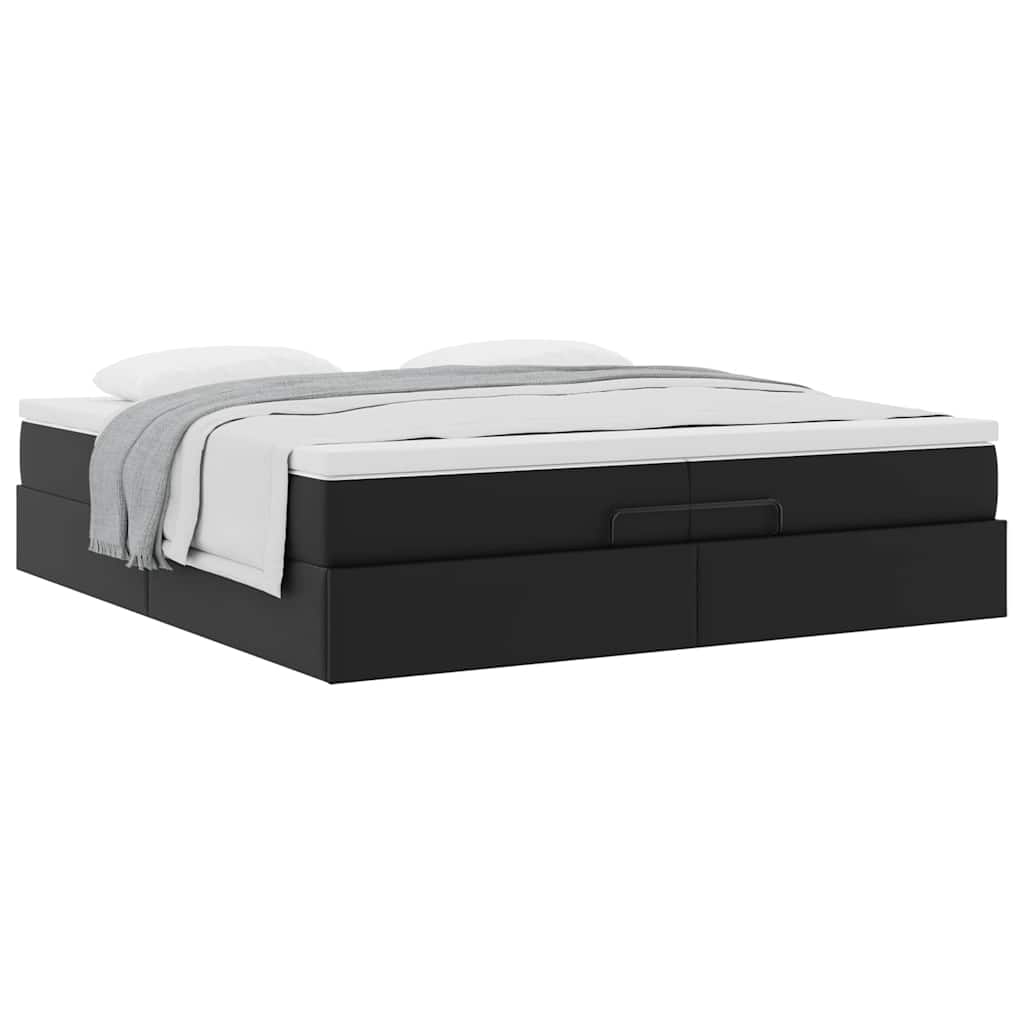 vidaXL Οθωμανικό κρεβάτι με στρώματα Μαύρο 200x200cm Faux Leather