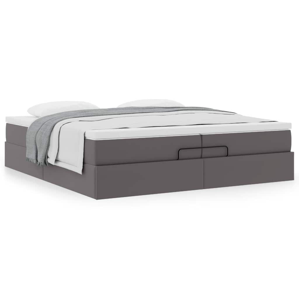 vidaXL Οθωμανικό κρεβάτι με στρώματα Γκρι 200x200cm Faux Leather