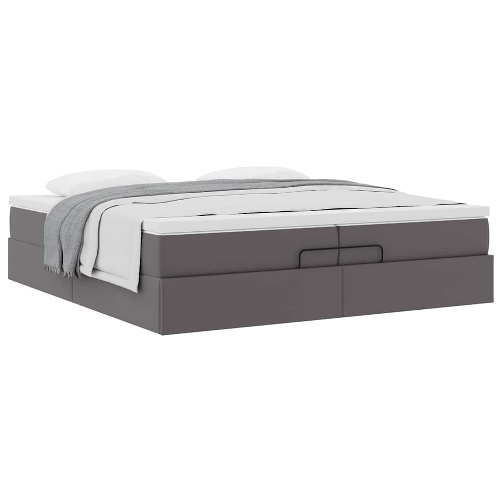 vidaXL Οθωμανικό κρεβάτι με στρώματα Γκρι 200x200cm Faux Leather