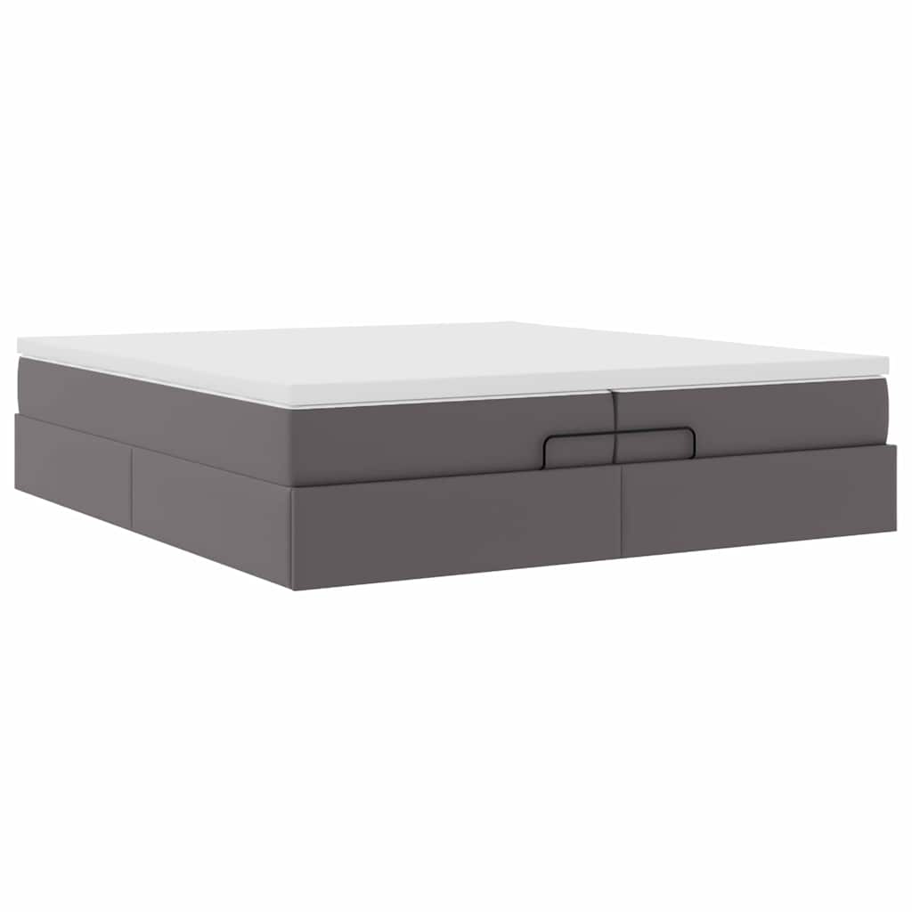 vidaXL Οθωμανικό κρεβάτι με στρώματα Γκρι 200x200cm Faux Leather