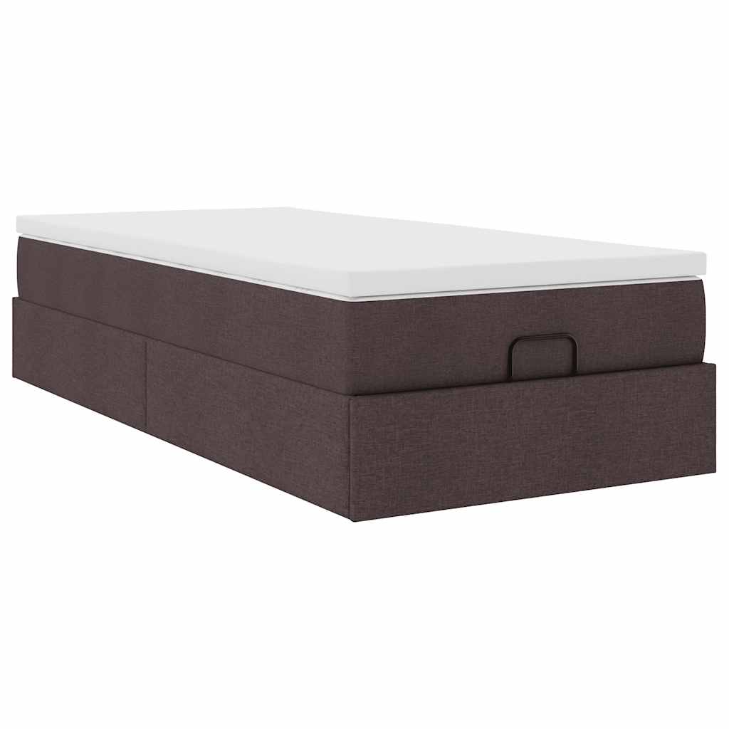 vidaXL Οθωμανικό κρεβάτι με στρώμα σκούρο καφέ 90x190cm ύφασμα