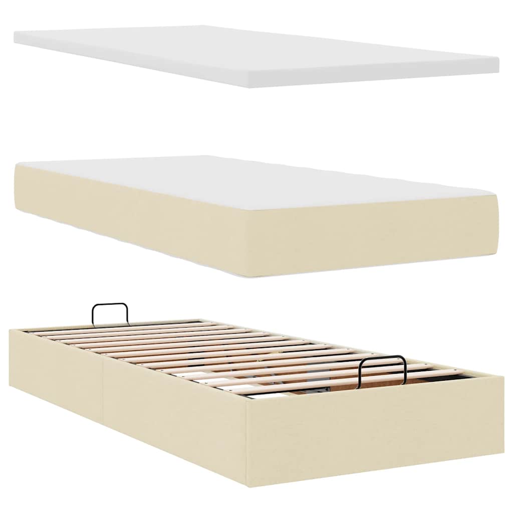 vidaXL Οθωμανικό κρεβάτι με στρώμα Cream 90x190cm ύφασμα