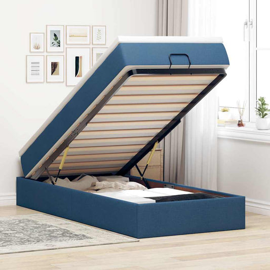 vidaXL Οθωμανικό κρεβάτι με στρώμα μπλε 90x190cm ύφασμα