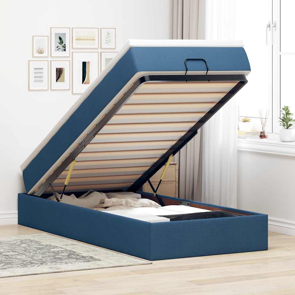 vidaXL Οθωμανικό κρεβάτι με στρώμα μπλε 90x200cm ύφασμα