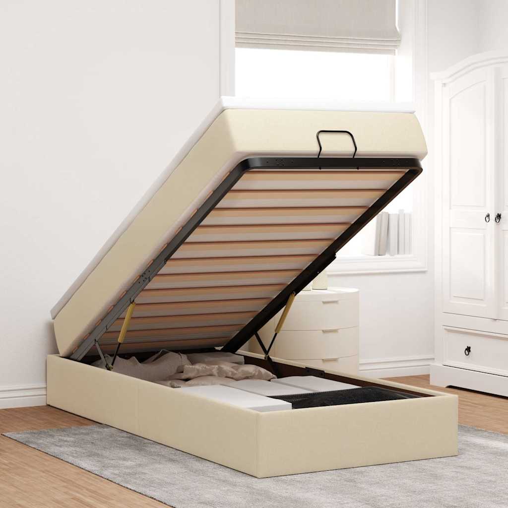 vidaXL Οθωμανικό κρεβάτι με στρώμα Cream 100x200cm ύφασμα