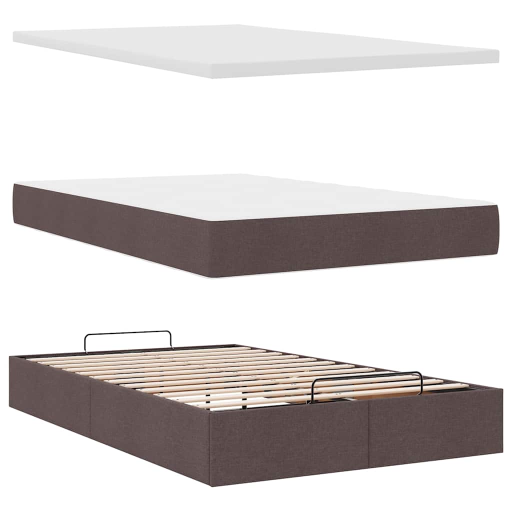 vidaXL Ottoman Κρεβάτι με Στρώμα Σκούρο Καφέ 120x200cm Ύφασμα