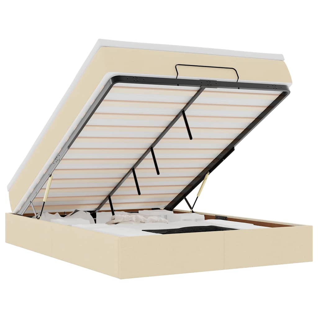 vidaXL Οθωμανικό κρεβάτι με στρώμα Cream 140x190cm ύφασμα