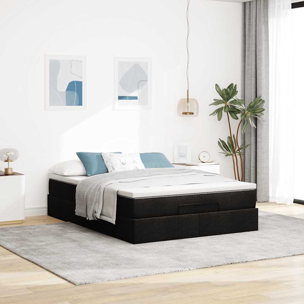 vidaXL Οθωμανικό κρεβάτι με στρώμα Μαύρο 140x200cm Ύφασμα