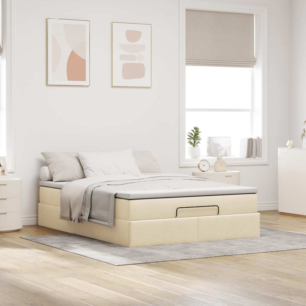vidaXL Οθωμανικό κρεβάτι με στρώμα Cream 140x200cm ύφασμα