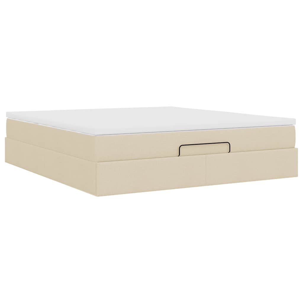 vidaXL Οθωμανικό Κρεβάτι με Στρώμα Κρέμα 160x200cm Ύφασμα