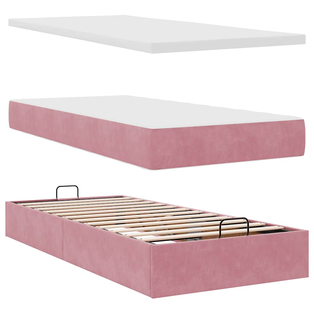 vidaXL Οθωμανικό κρεβάτι με στρώμα ροζ 80x200cm Velvet