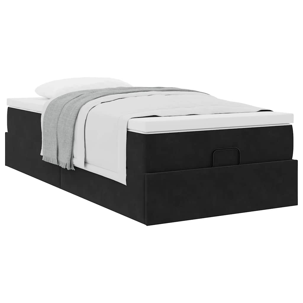 vidaXL Οθωμανικό κρεβάτι με στρώμα Μαύρο 100x200cm Velvet
